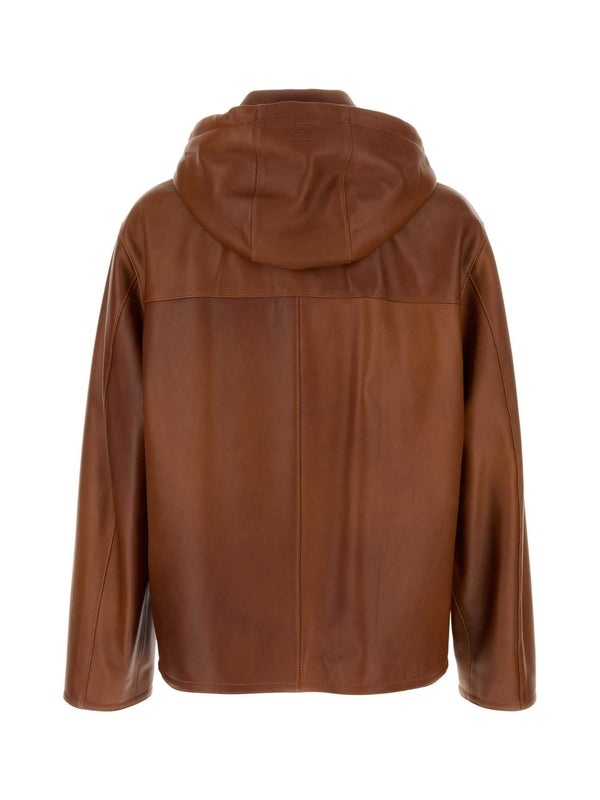 纳帕皮革连帽夹克