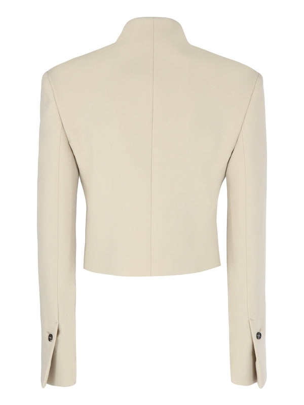 Collarless Wool Cropped Jacket