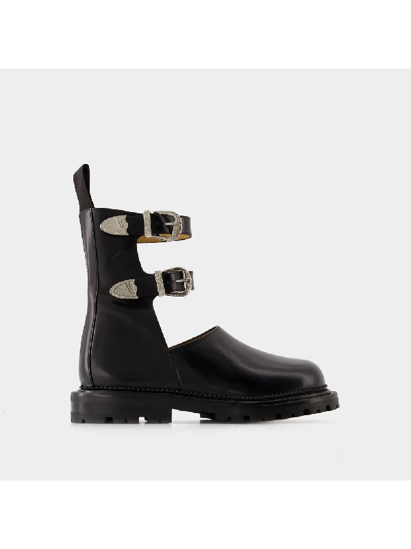 Buckle Leather Ankle Boots