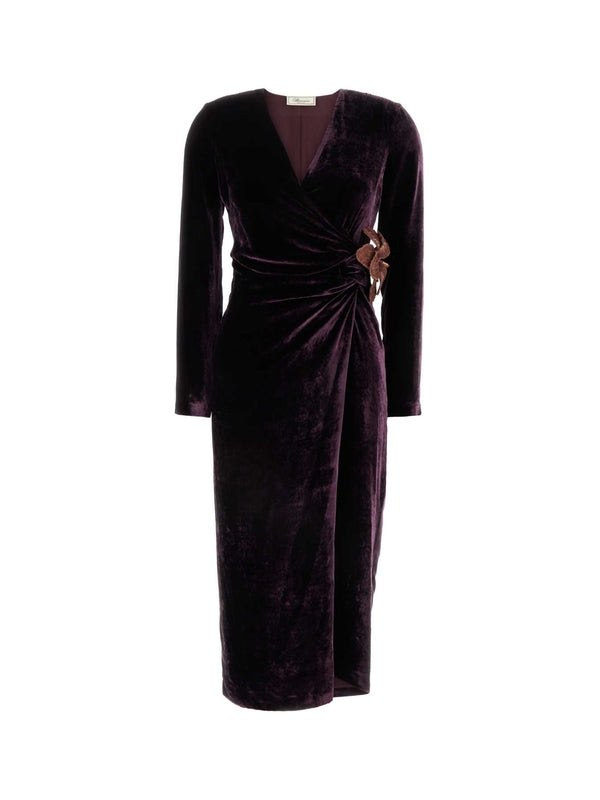 Flower Decoration Velvet Midi Dress