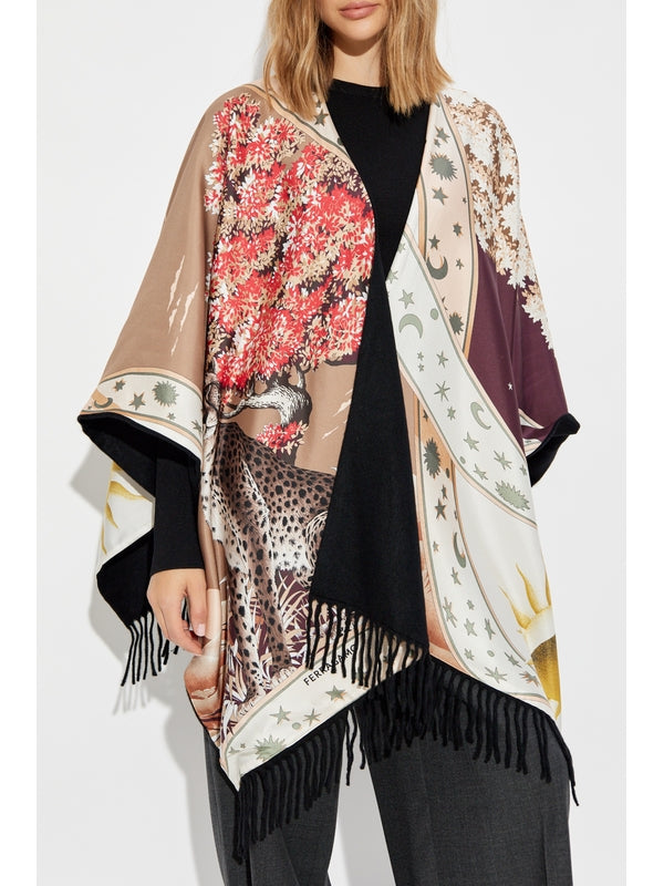 Allover Printing Reversible
  Wool Silk Cape