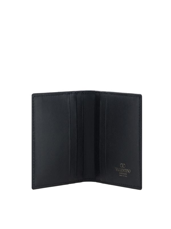 V Logo Leather Card Wallet