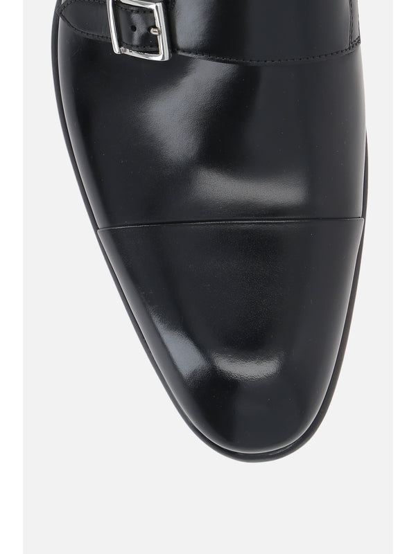 Black Leather Monk Strap Shoes