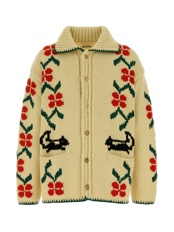 Jacquard Pattern Wool Cardigan