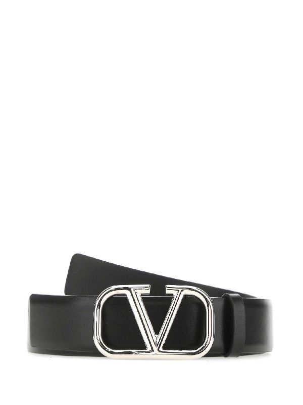 V Logo Leather Belt