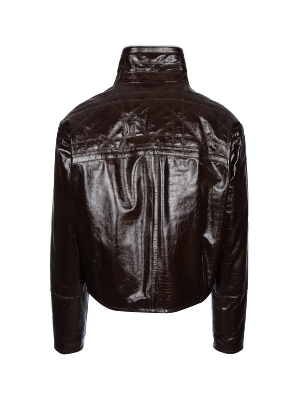 High Neck Leather Biker Jacket