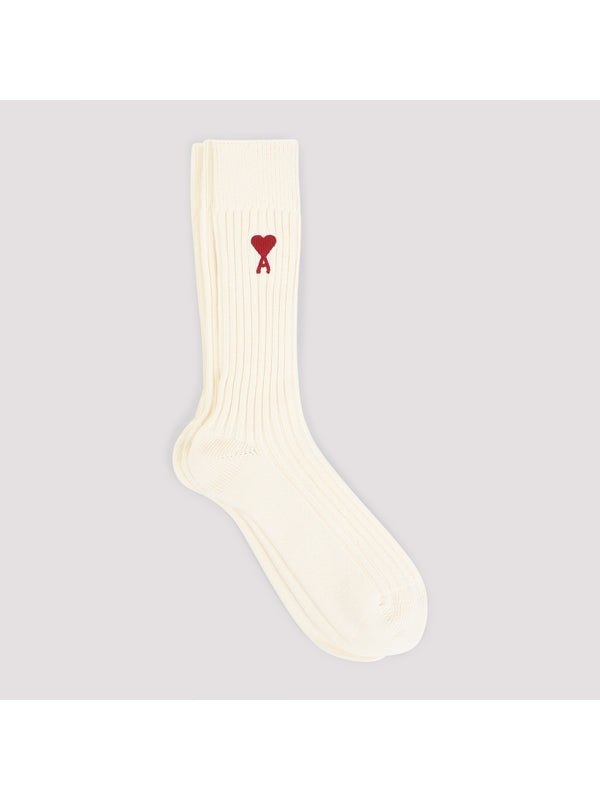 Heart Logo Embroidery Rib Socks