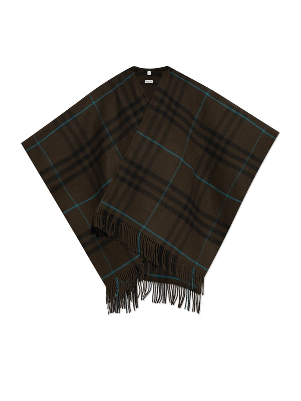 Check Pattern Wool Cashmere Cape