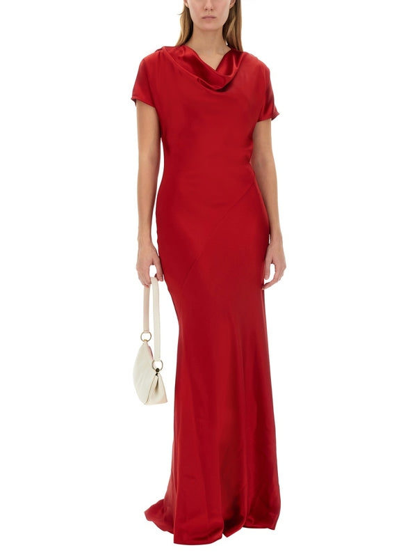 Red Draped Long Dress