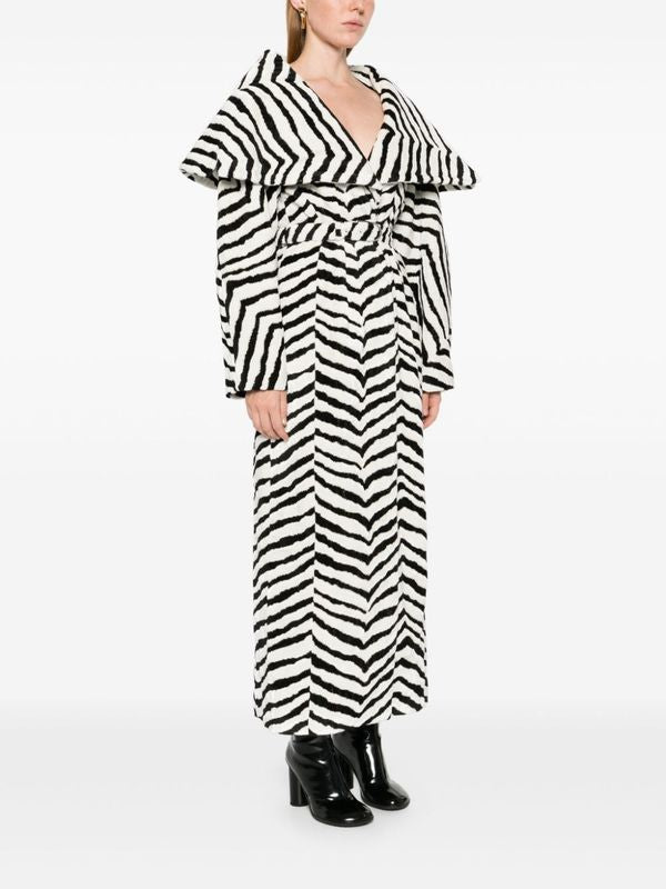 Zebra Pattern Belt Long Coat