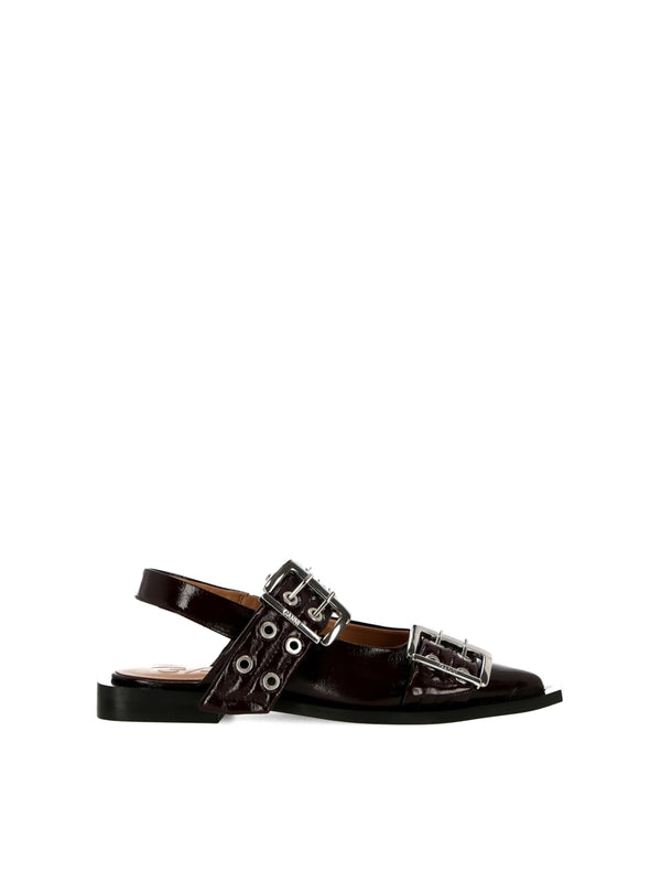 Patent Effect Buckle Sandals