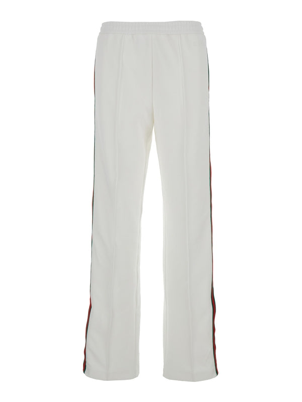 White Joggers Pants with Logo Embroidery and Web Detail in Polyamide Woman Casual Pants