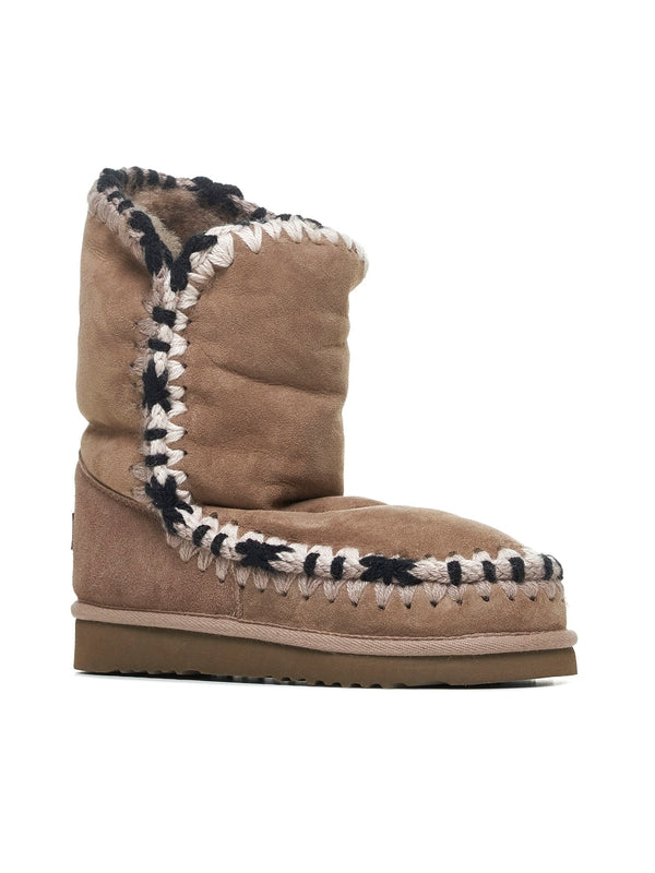 Beige Leather Mid Boots