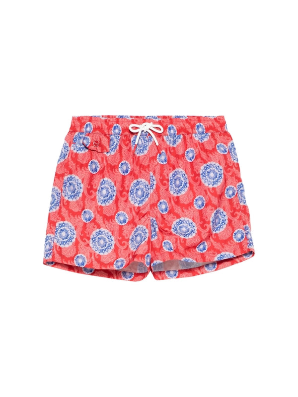 Drawstring Allover Pattern Swim Shorts