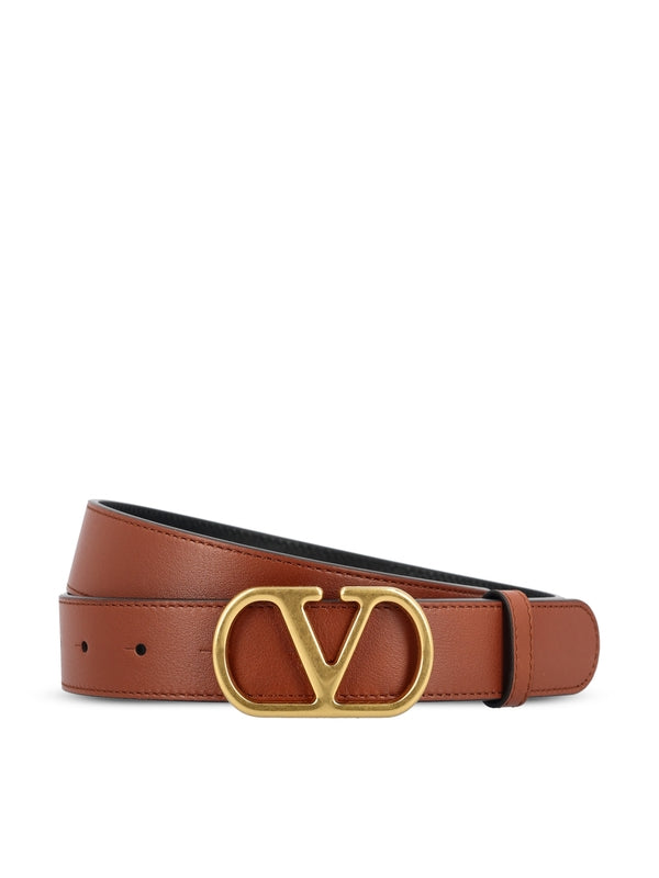 V Logo Leather Belt