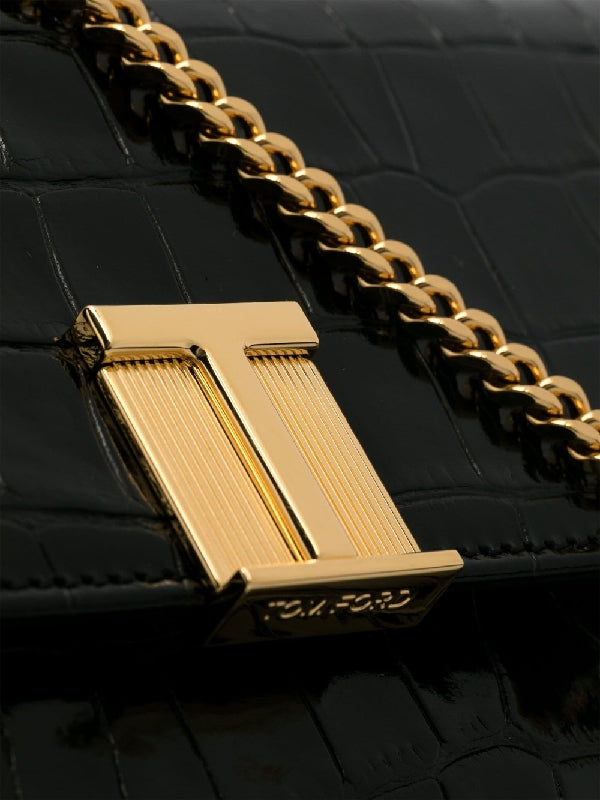 Croc Effect Leather Clutch Bag