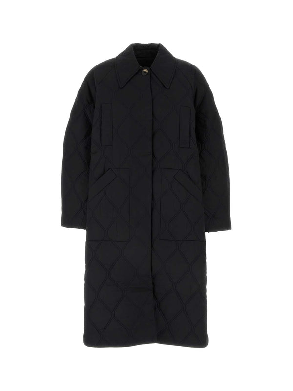 绗缝尼龙长款派克大衣