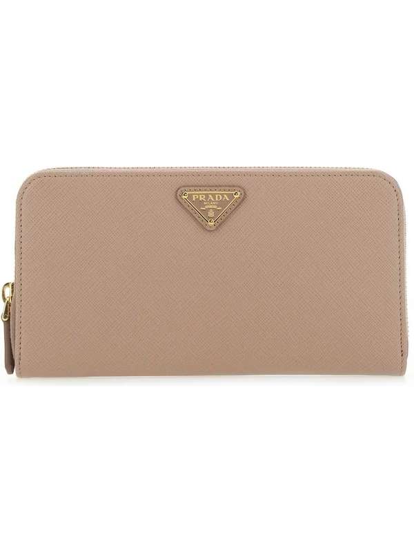 Triangle Logo Saffiano Zipper Wallet