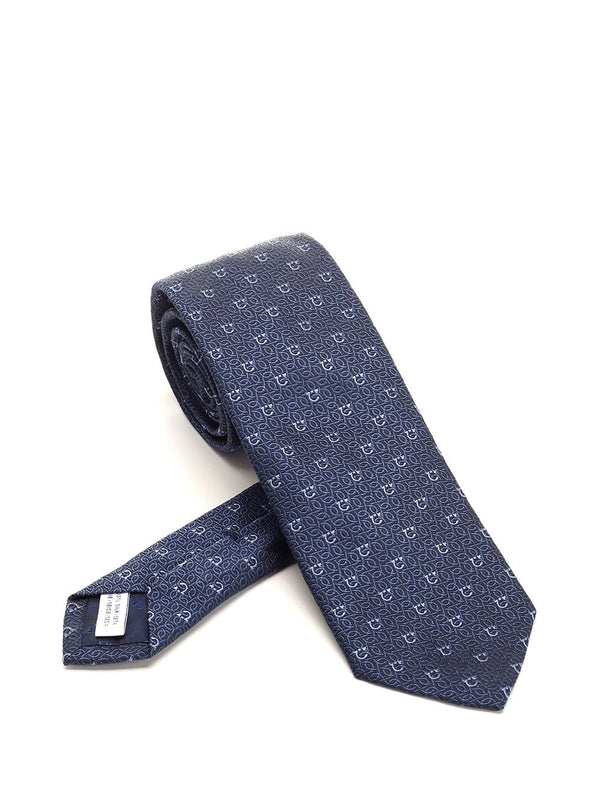 Gancini Pattern Silk Tie