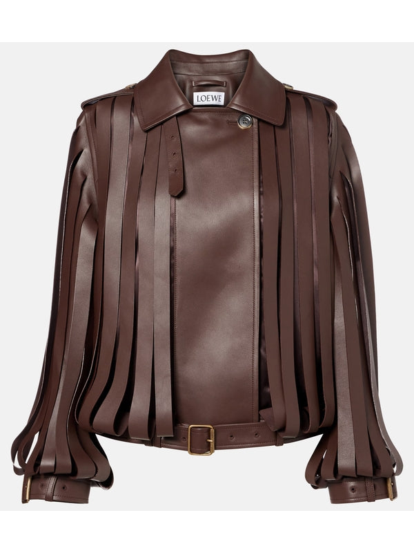 Fringe Detail Leather Jacket