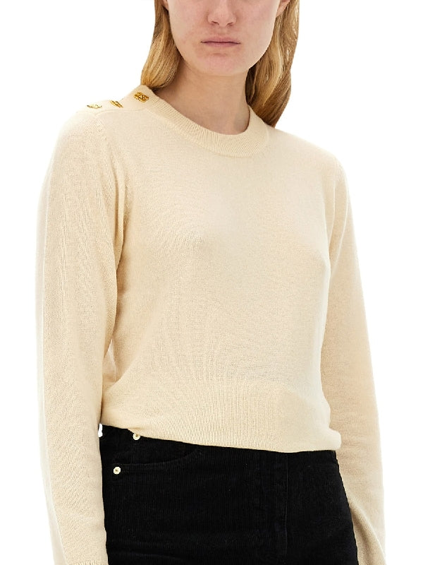 Wool Cashmere Shoulder Button Knit