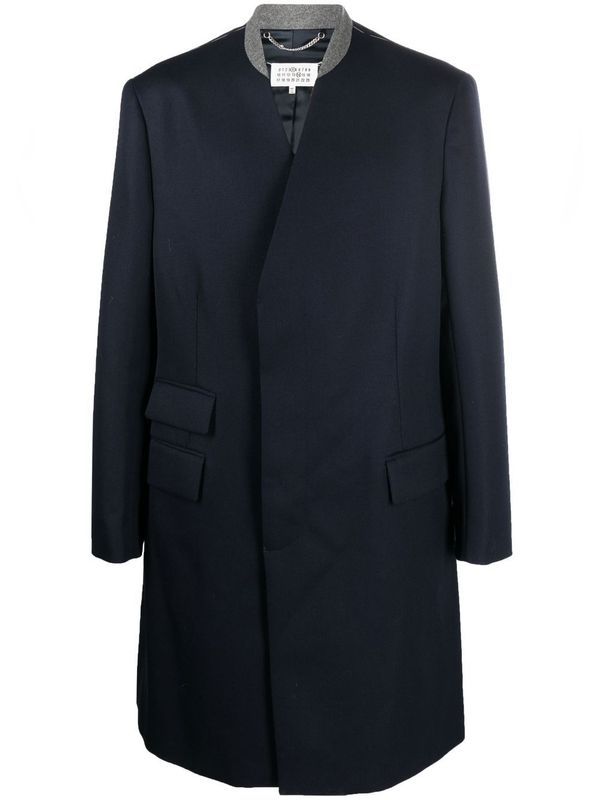 Back Stitch Collarless Wool Coat