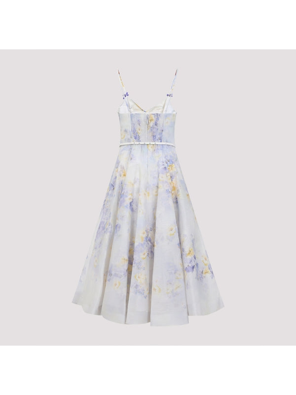 Flower Pattern Linen Silk Midi Dress