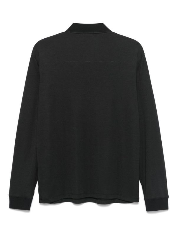 'Goris' Black Polo Shirt with Classic Collar and Long Sleeves in Tech Fabric Stretch Man Polo Shirts