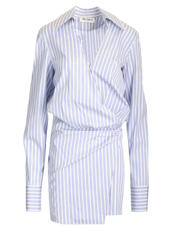 V-neck Striped Shirt Dress