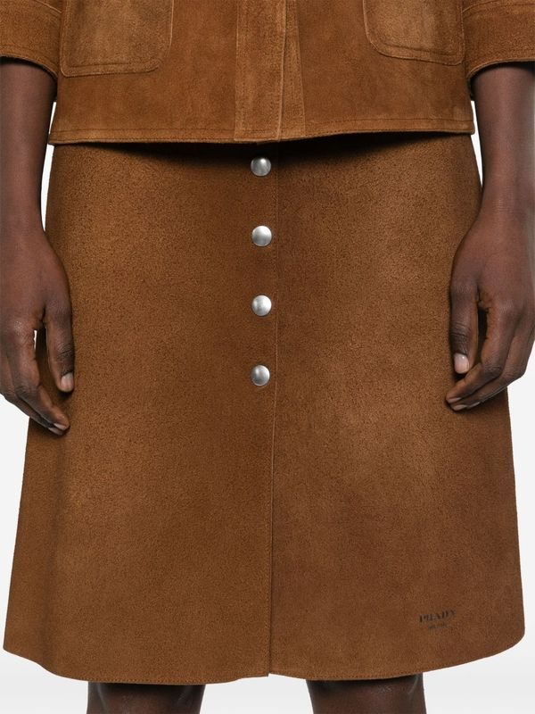 Belt Detail Button-up Midi Skirt