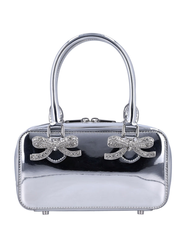 Bow Detail Metallic Leather Shoulder Bag