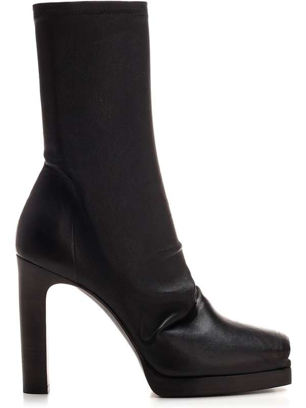 Square Open Toe Leather Boot Heel