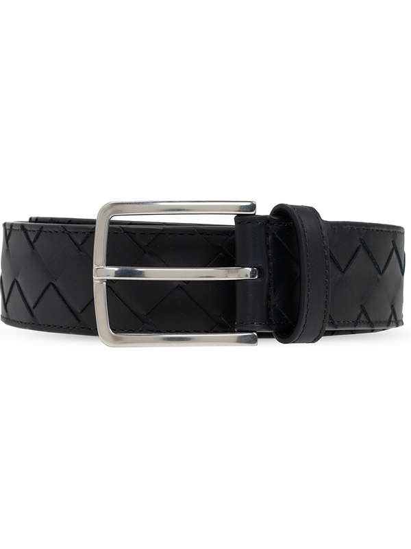 Square Buckle Intrecciato Leather Belt