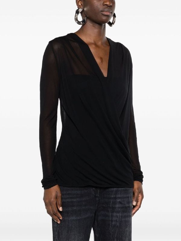 Double Layer Semi Sheer Long Sleeve Top