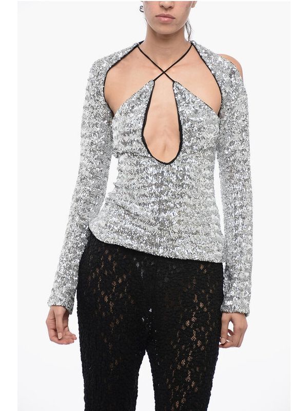 Zane Cutout Sequin Long-Sleeve Top