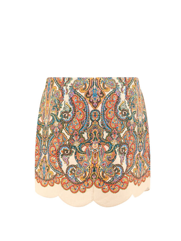 Allover Printed Linen Skirt