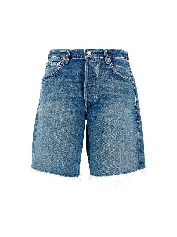 Frayed Hem Cotton Denim Shorts