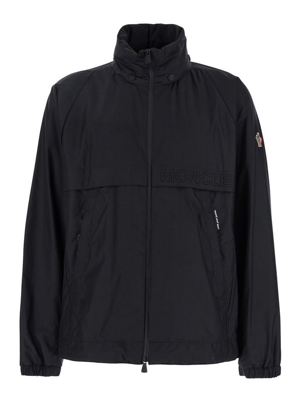 'Negara' Black Jacket with Logo Print on the Front and Removable Hood in Tech Fabric Man Jackets