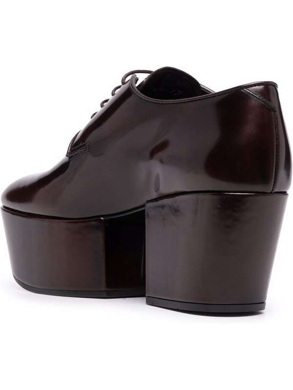 Shiny Leather Platform Lace-Up Shoes