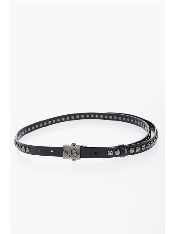 Logo Buckle Studded Leather Belt