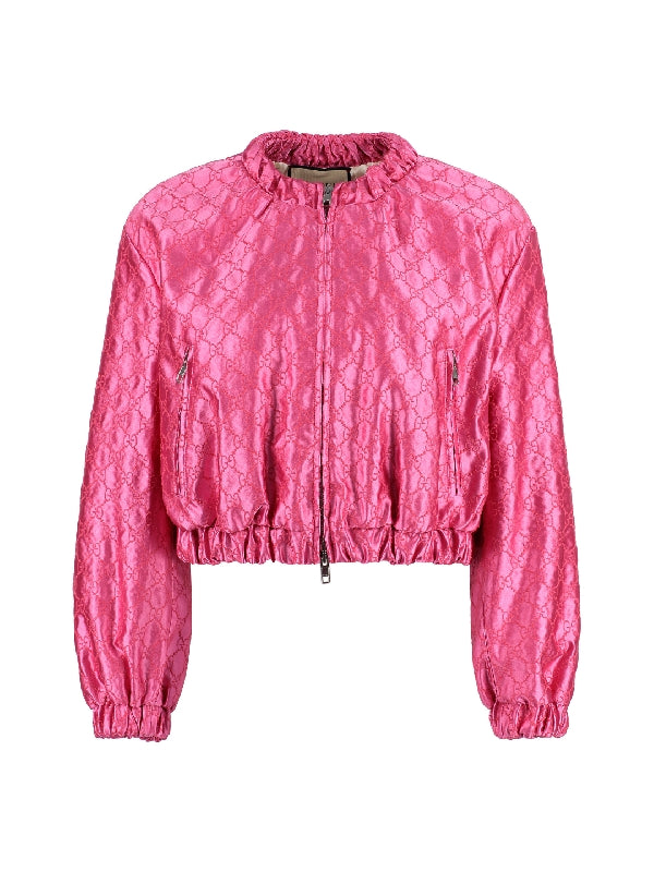 Allover GG Crop Bomber Fit Silk Jacket