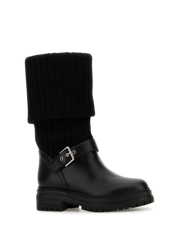 Buckle Strap Knit Middle Boots