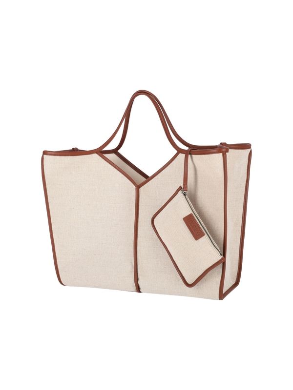 Leather Detail Cotton Blend Tote Bag