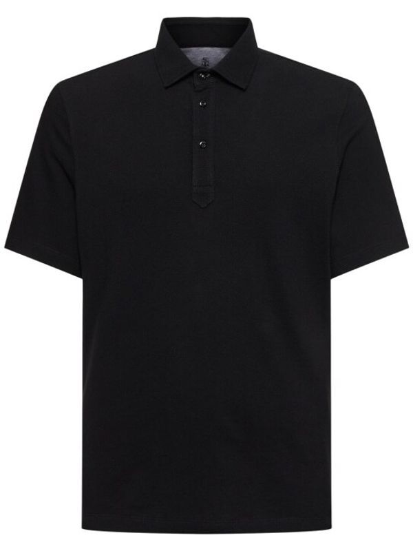 Black Button-Up Cotton Polo
  Shirt