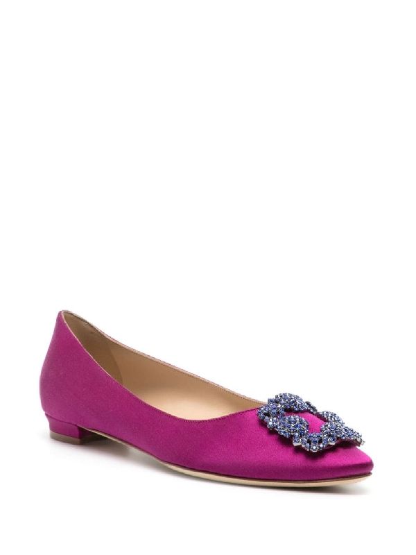 Hangishi Jewel Buckle Satin Flat Shoes