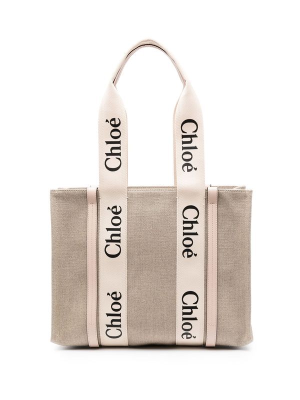 Woody Logo Linen Tote Bag