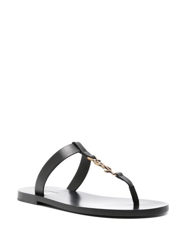 Cassandre Black Leather Flip Flops