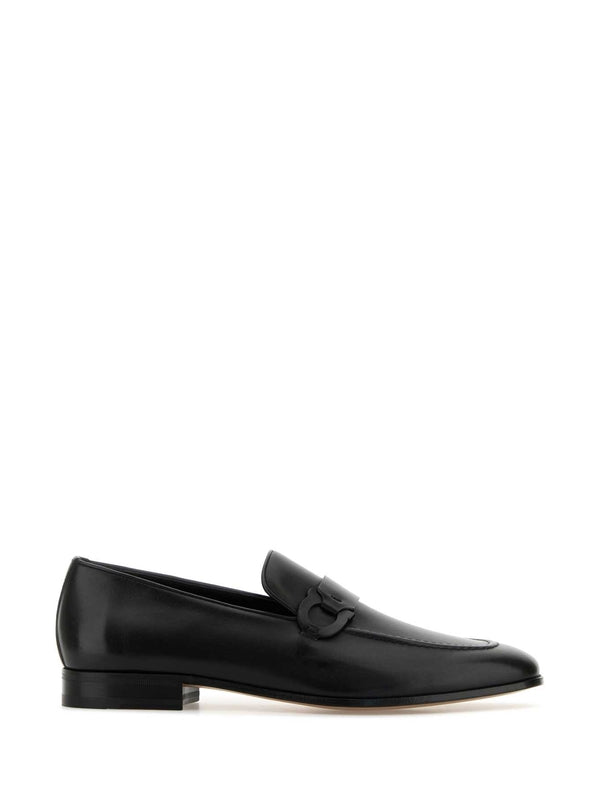 Black Gancini Decor Leather Loafers