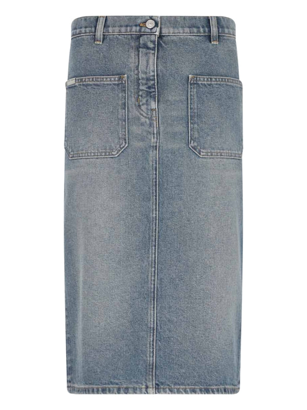 Back Logo Denim Midi Skirt