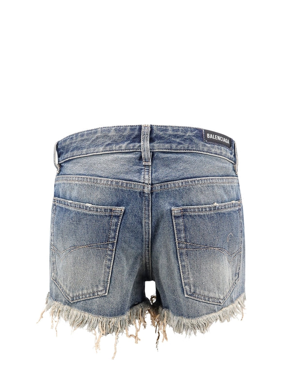 Back Logo Patch Frayed Denim Shorts